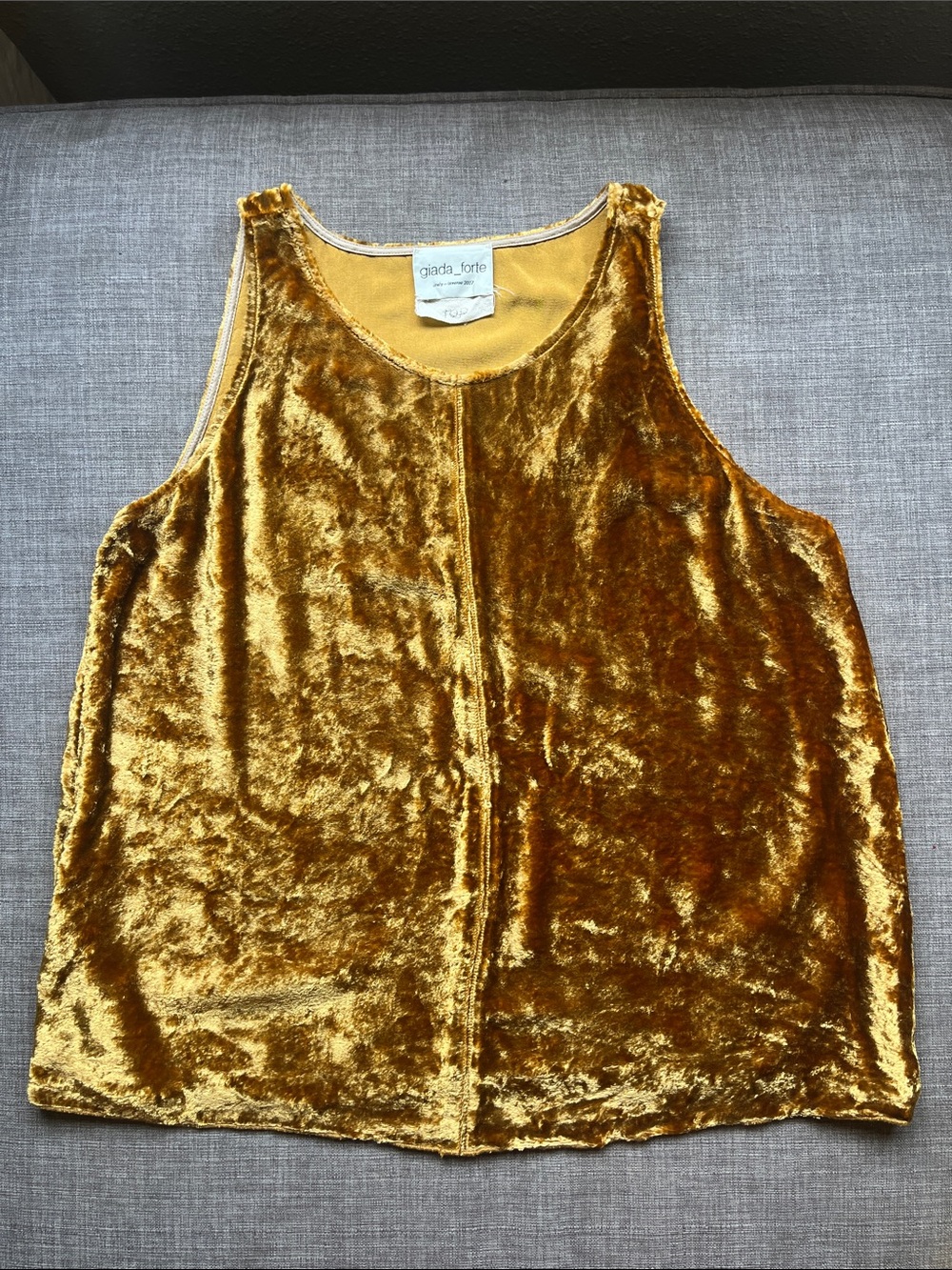 Giada Forte Italy Silk Blend Crushed Velvet Gold Tank Top 1 Avante Garde Luxury